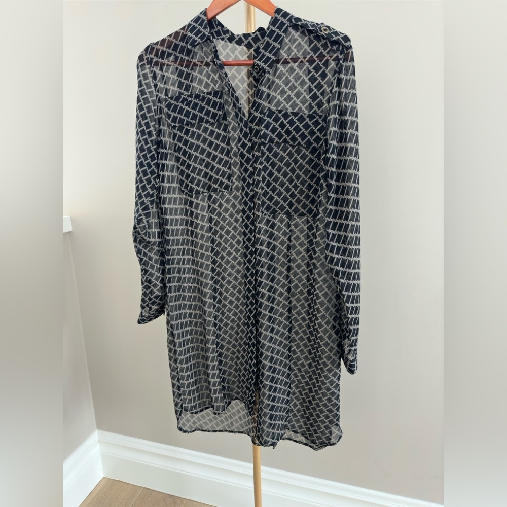 Club Monaco Silk Shirt Dress – Black Checkered – Size 4